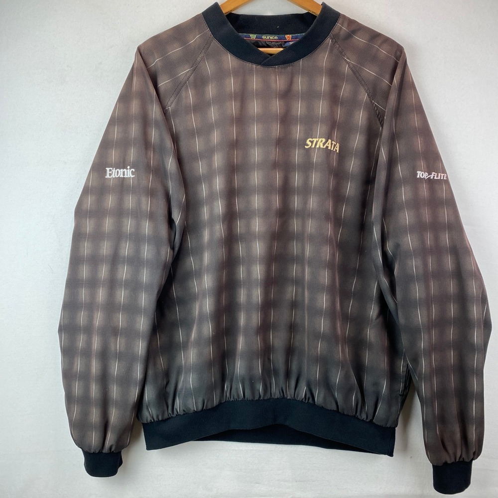 VTG Sunice Golf Windshirt Mens Large Brown Grid Strata Etonic Top-Flite Pullover
